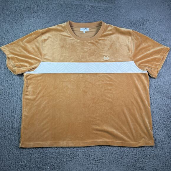 Sergio Tacchini Shirt Mens 4XL Meerkat Tan Debossed Velour Tee Logo Pullover - Picture 2 of 9
